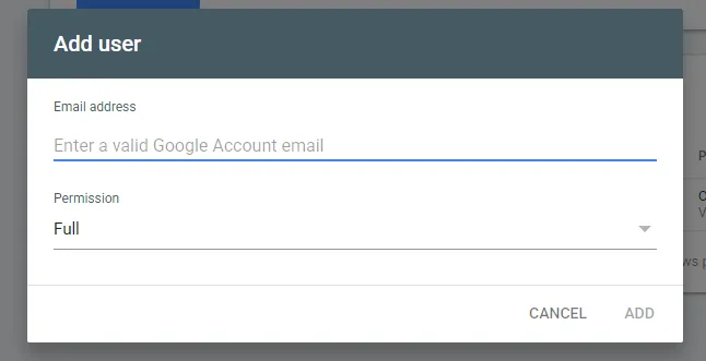 Adding a user to a Search Console property with a permission level